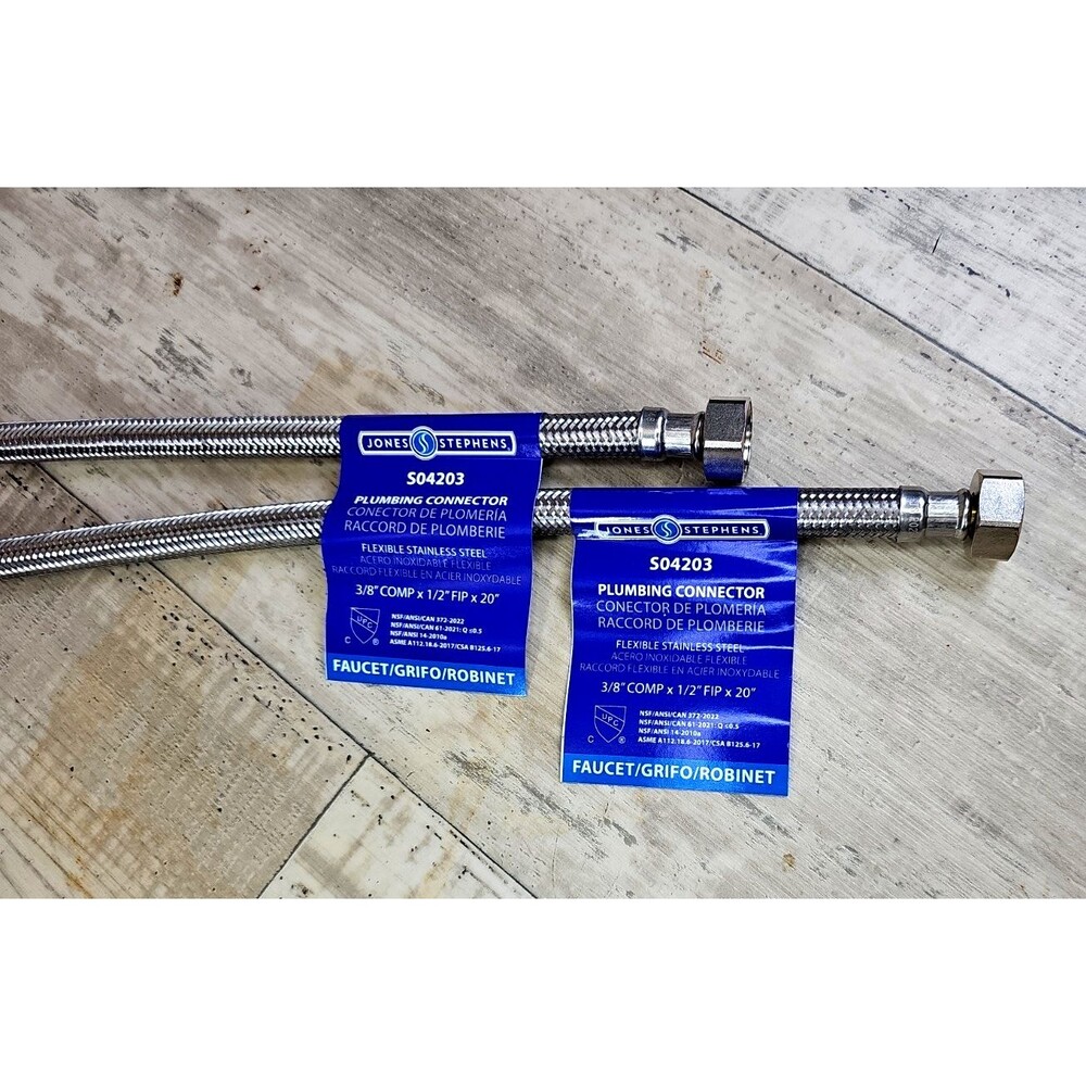 Lot of 2 Jones Stephens 3/8 Comp x 1/2 FIP 20" Faucet Connectors